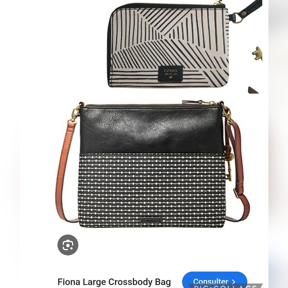 Fossil Black, Cream & Tan Fiona Large Crossbody Bag